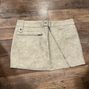 Edgy Asymmetric Zipper Mini Skirt in Light Taupe